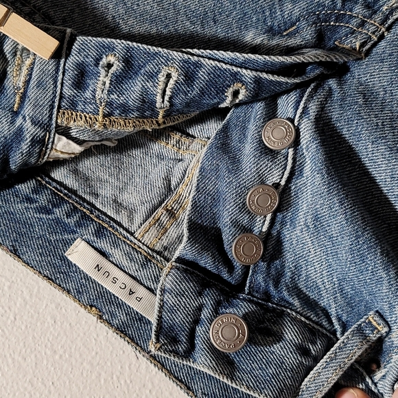 PACSUN 24 CASUAL HIGH RISE STRAIGHT LEG BUTTON FLY CUT OFF DENIM BLUE JEAN SHORT - Picture 2 of 14